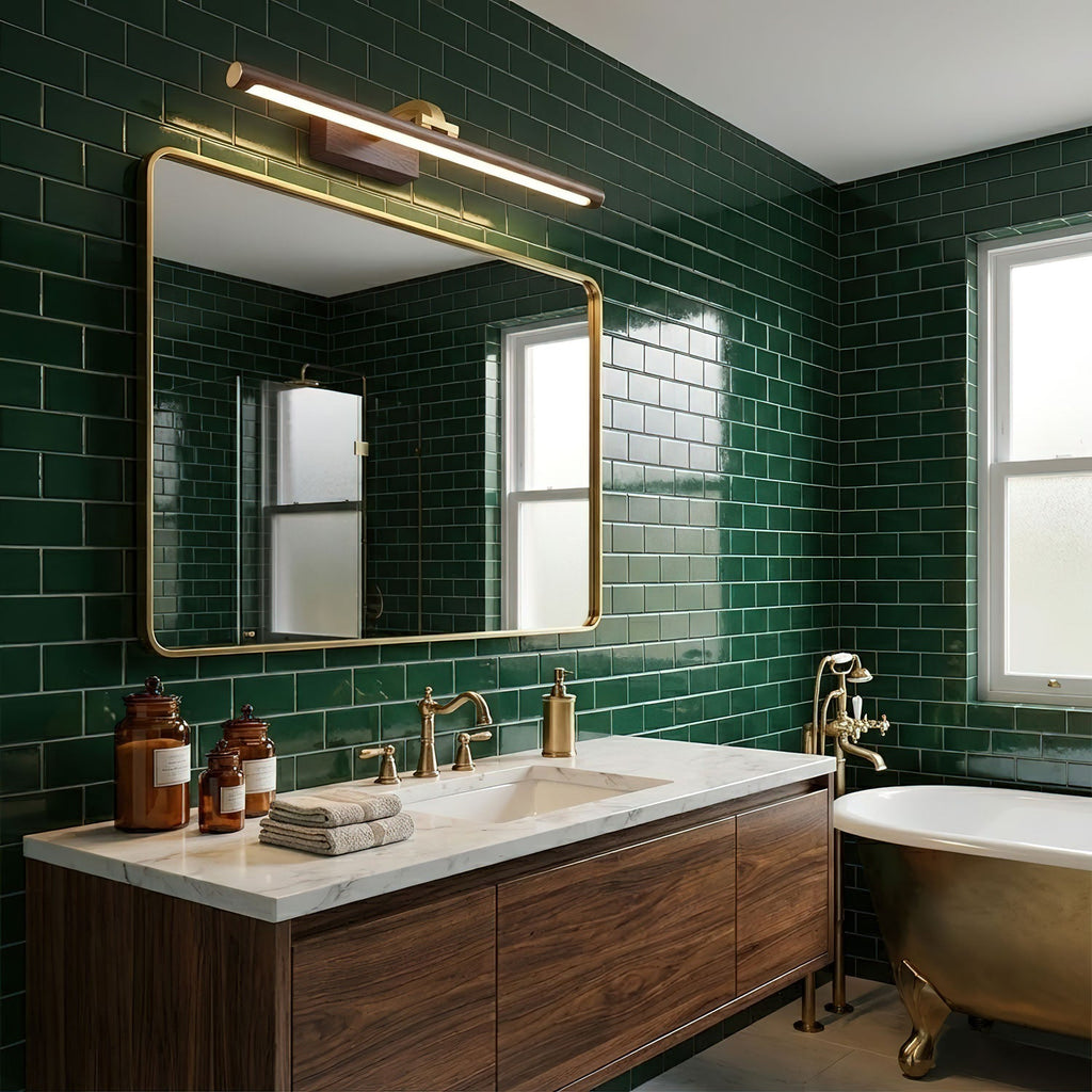Walnut Slim LED Wall Light - Brass Finish 5