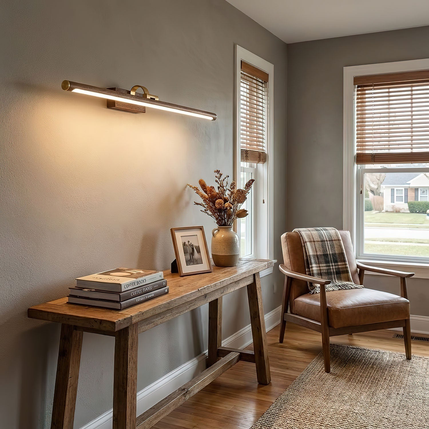 Walnut Slim LED Wall Light - Brass Finish 6