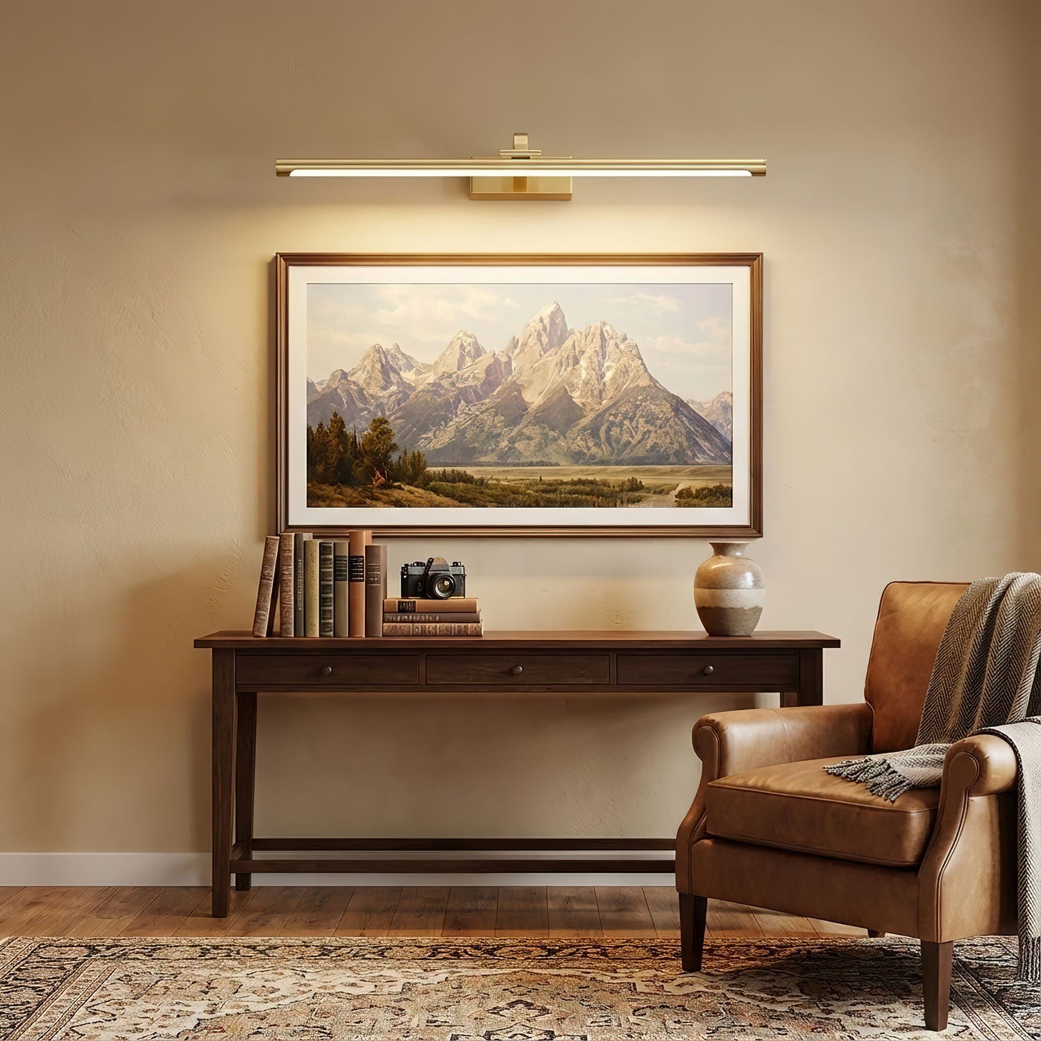 Walnut Slim LED Wall Light - Brass Finish 7