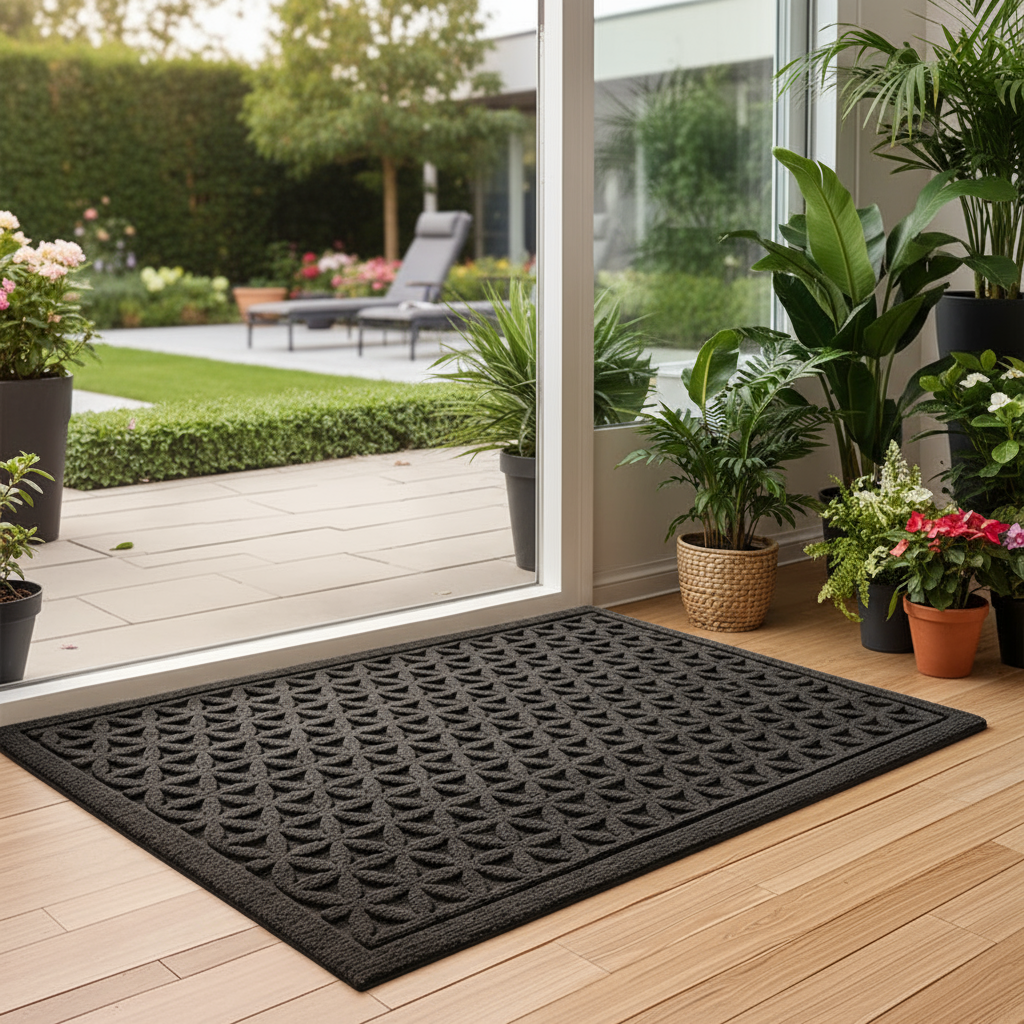 Water-Absorbent Outdoor Doormat – Anti-Slip Front Door Mat for Indoor and Outdoor Use, Durable Polyester Rubber 9