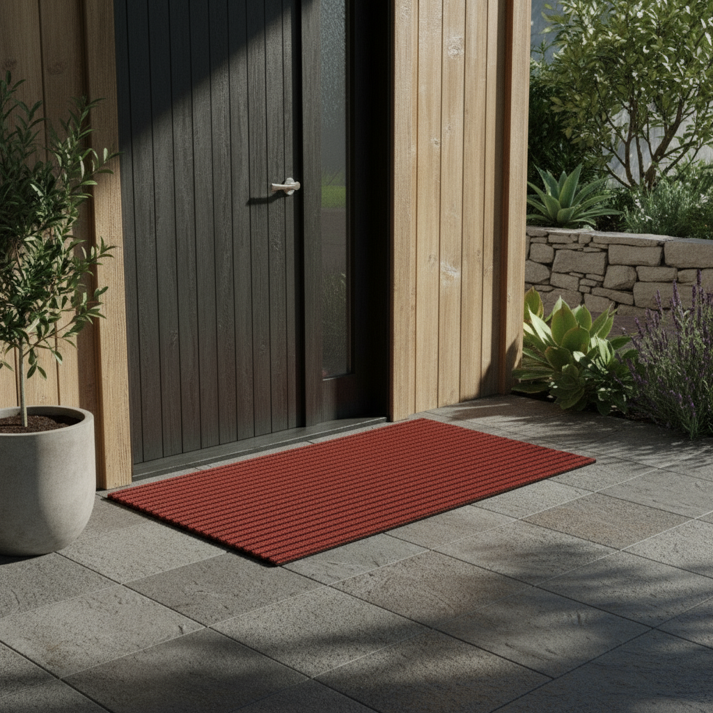 Weather-Resistant Doormat for Indoor and Outdoor Use – Stylish Gray/Red Design, Anti-Slip Front Door Mat 3