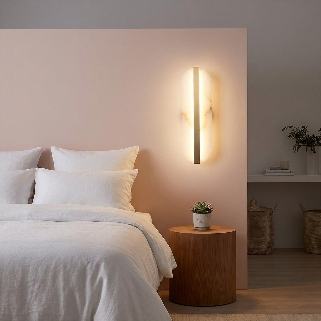 White Alabaster Brass LED Wall Sconce Oval Shade Gold Accent Modern Living Room Bedroom Home Decor - Stack & Clear 1