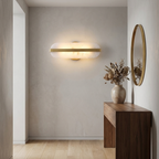 White Alabaster Brass LED Wall Sconce Oval Shade Gold Accent Modern Living Room Bedroom Home Decor - Stack & Clear 2