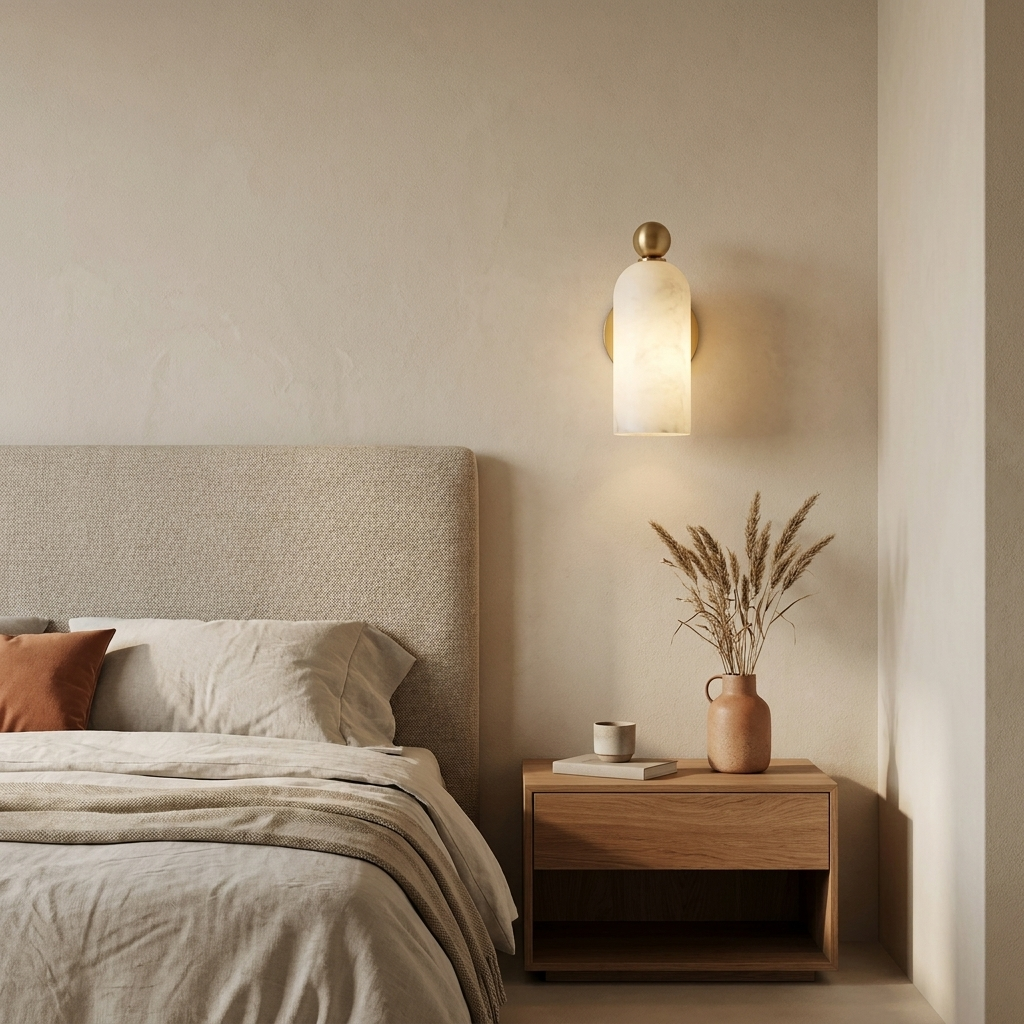 White Alabaster LED Wall Sconce Cylinder Shade Matte Finish Modern Bedroom Living Room Home Decor - Stack & Clear 12