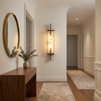 White Alabaster LED Wall Sconce Vertical Slab Brass Copper Finish Modern Living Room Hallway Home Decor - Stack & Clear 1