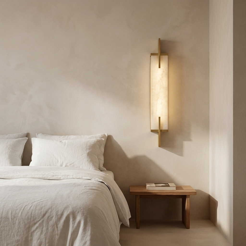 White Alabaster LED Wall Sconce Vertical Slab Brass Copper Finish Modern Living Room Hallway Home Decor - Stack & Clear 2