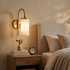 White Alabaster Wall Sconce Curved Arc Shade Brass Accent Modern Living Room Bedroom Home Decor - Stack & Clear 0
