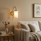 White Alabaster Wall Sconce Curved Arc Shade Brass Accent Modern Living Room Bedroom Home Decor - Stack & Clear 1
