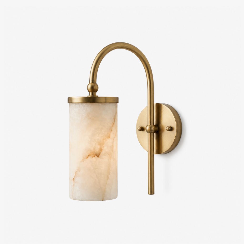 White Alabaster Wall Sconce Curved Arc Shade Brass Accent Modern Living Room Bedroom Home Decor - Stack & Clear 3