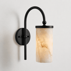 White Alabaster Wall Sconce Curved Arc Shade Brass Accent Modern Living Room Bedroom Home Decor - Stack & Clear 8
