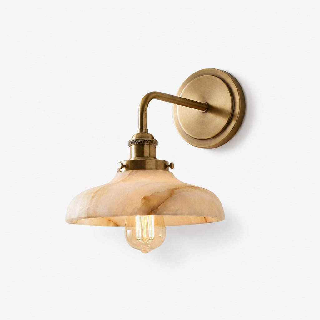White Alabaster Wall Sconce Dome Shade Brass Accent Modern Living Room Hallway Home Decor - Stack & Clear 10
