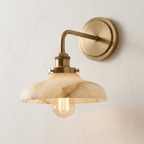 White Alabaster Wall Sconce Dome Shade Brass Accent Modern Living Room Hallway Home Decor - Stack & Clear 11
