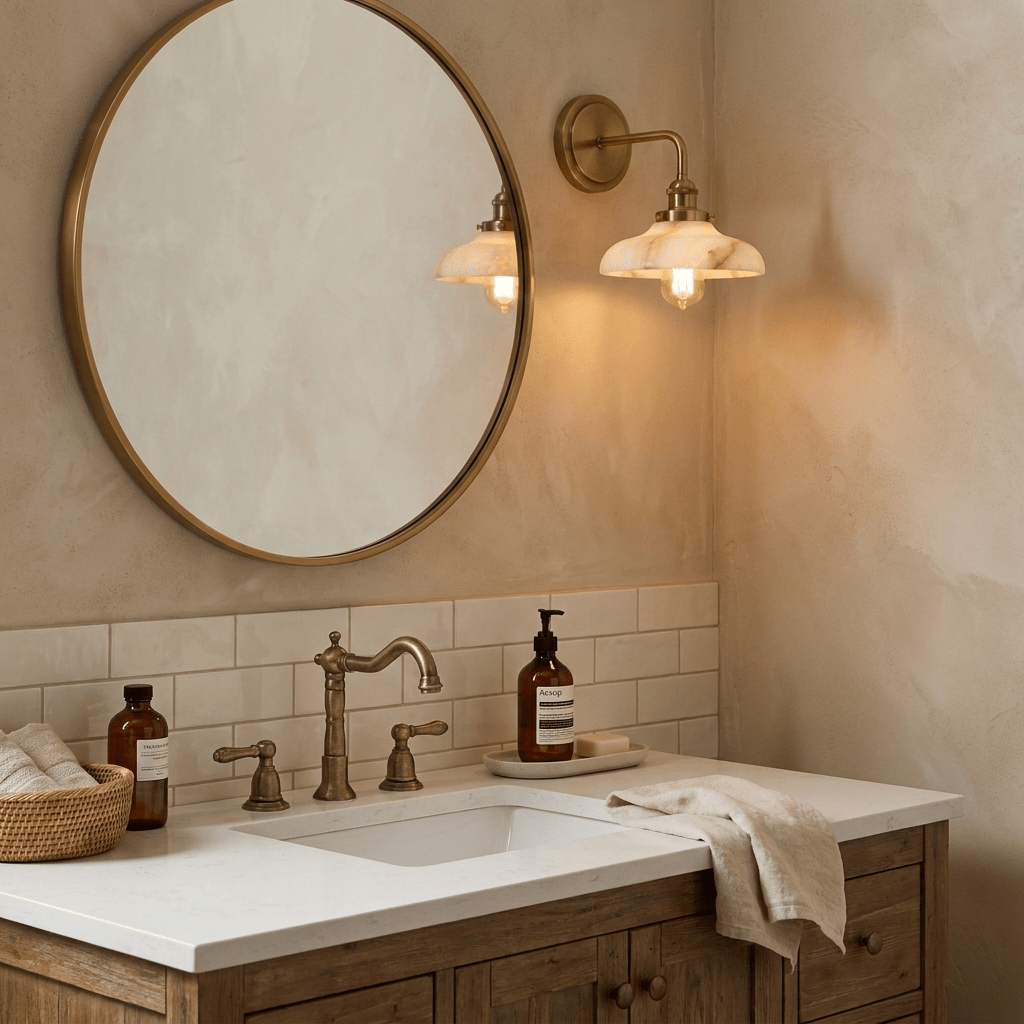 White Alabaster Wall Sconce Dome Shade Brass Accent Modern Living Room Hallway Home Decor - Stack & Clear 5