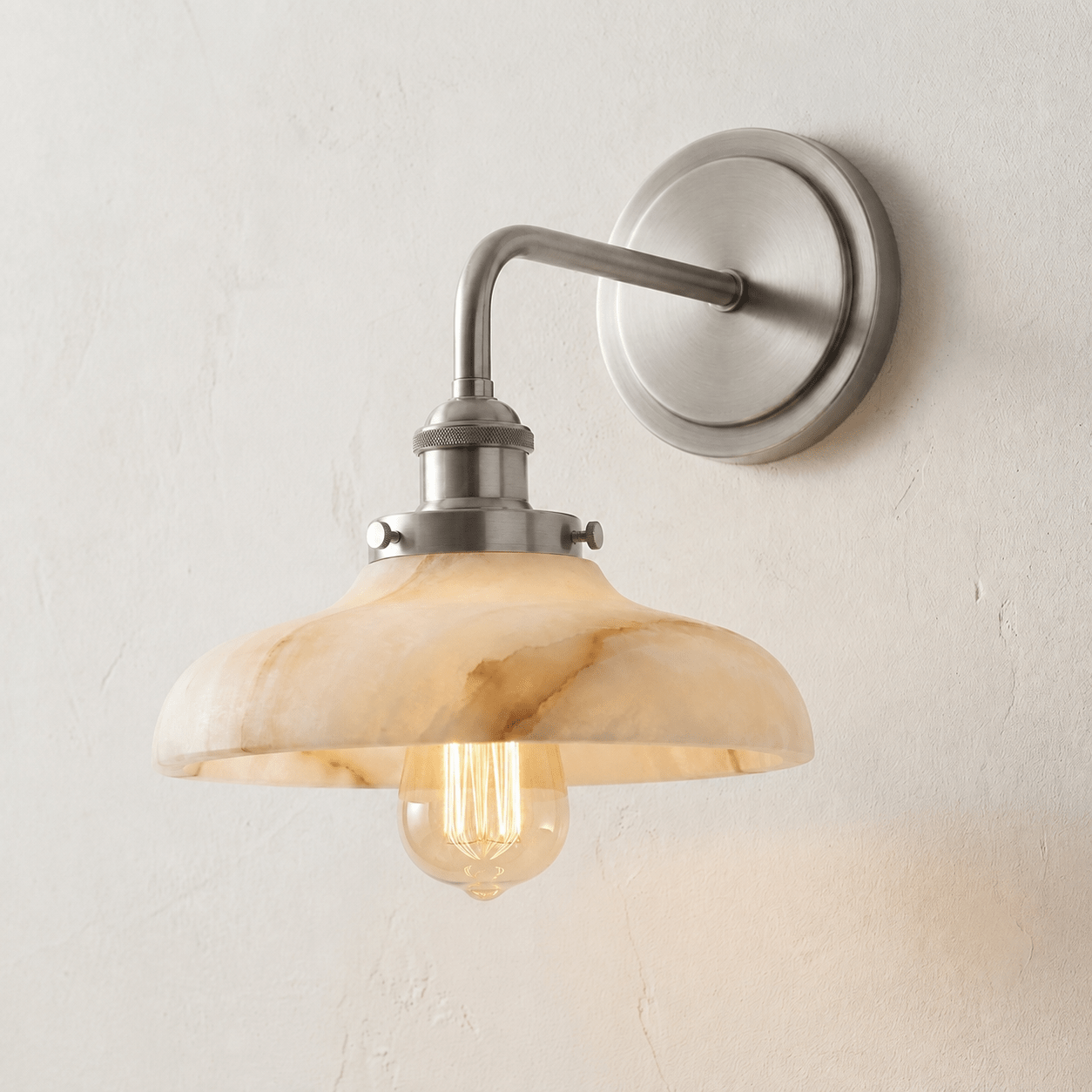 White Alabaster Wall Sconce Dome Shade Brass Accent Modern Living Room Hallway Home Decor - Stack & Clear 9