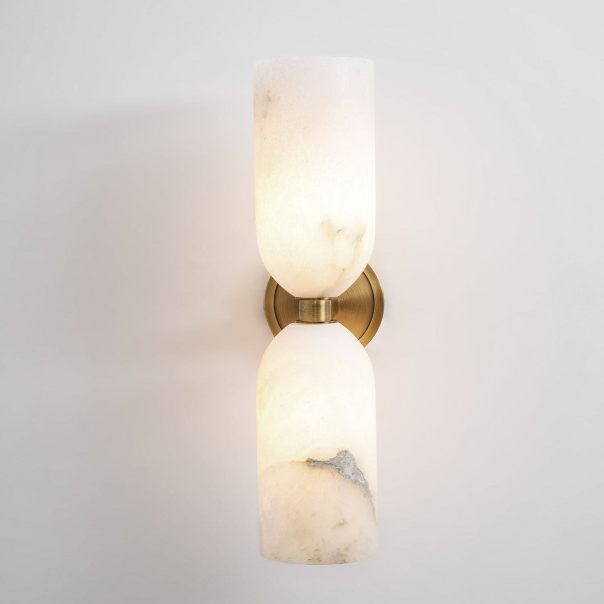 White Alabaster Wall Sconce Slim Cylinder Shade Copper Accent Modern Hallway Bedroom Home Decor - Stack & Clear 2