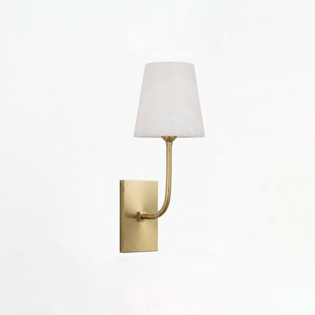 White Alabaster Wall Sconce Tapered Cone Shade Brass Accent Modern Hallway Bedroom Home Decor - Stack & Clear 3