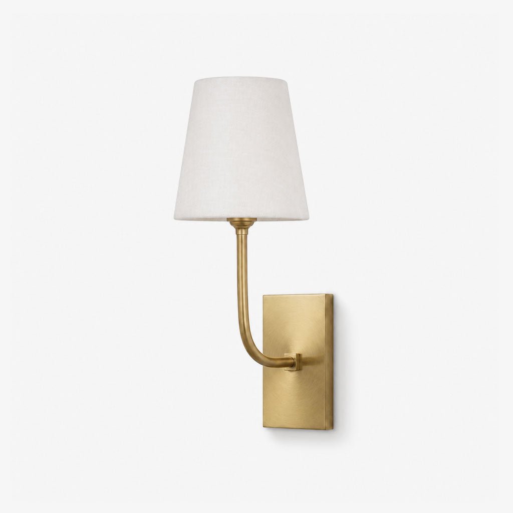 White Alabaster Wall Sconce Tapered Cone Shade Brass Accent Modern Hallway Bedroom Home Decor - Stack & Clear 4