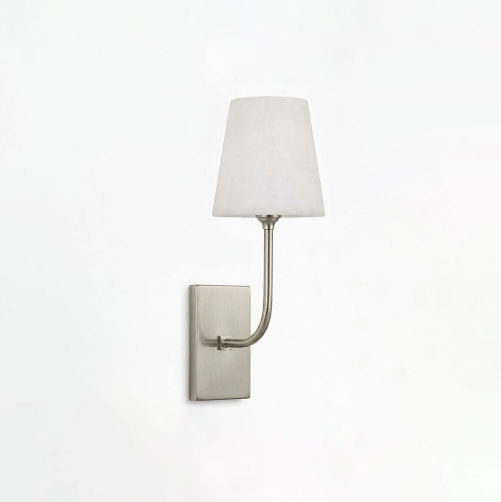 White Alabaster Wall Sconce Tapered Cone Shade Brass Accent Modern Hallway Bedroom Home Decor - Stack & Clear 9