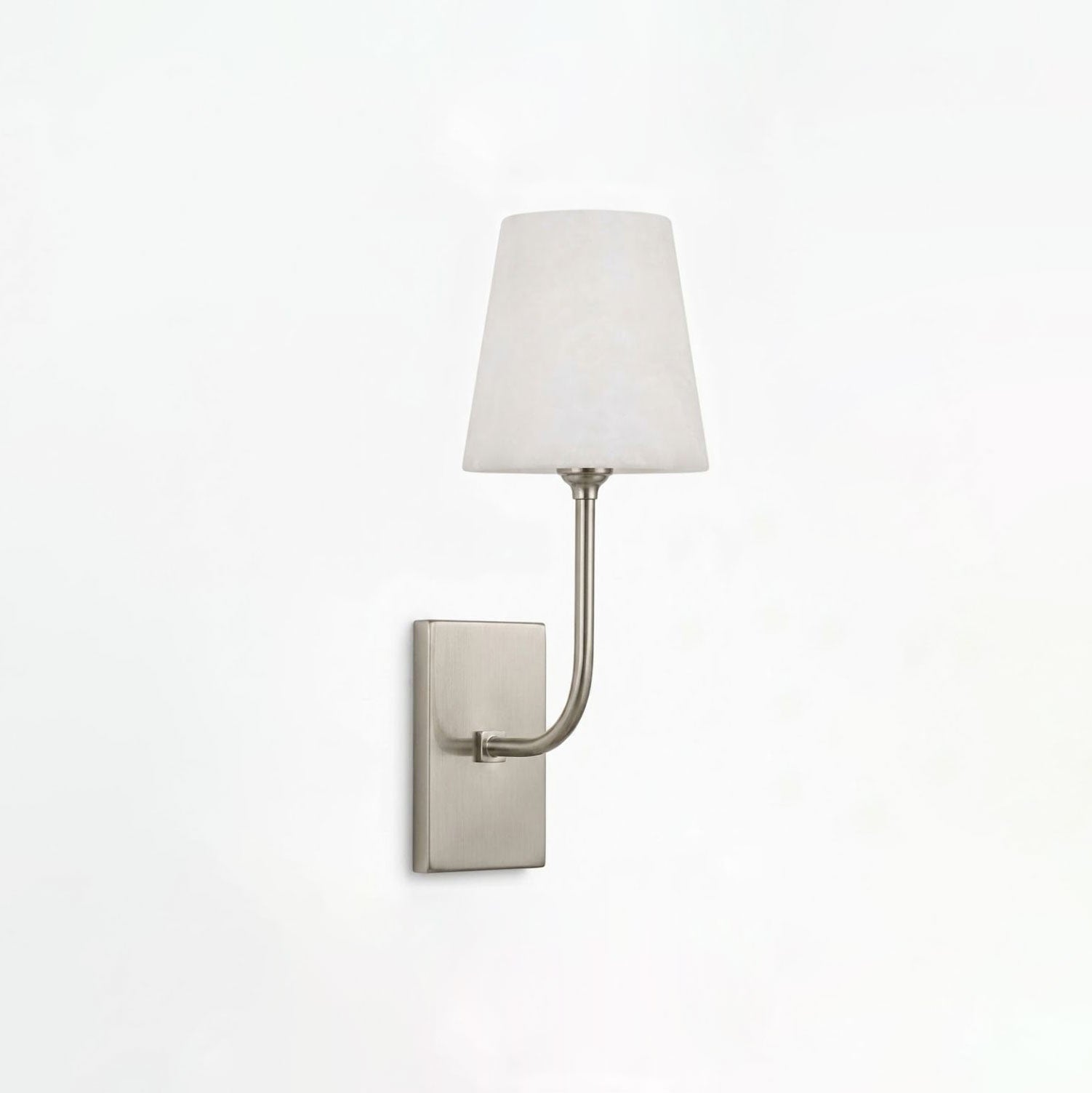 White Alabaster Wall Sconce Tapered Cone Shade Brass Accent Modern Hallway Bedroom Home Decor - Stack & Clear 9
