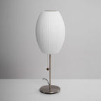 White Bubble Table Lamp Japandi Silk Shade Chrome Stem Bedside Home Decor - Stack & Clear 0