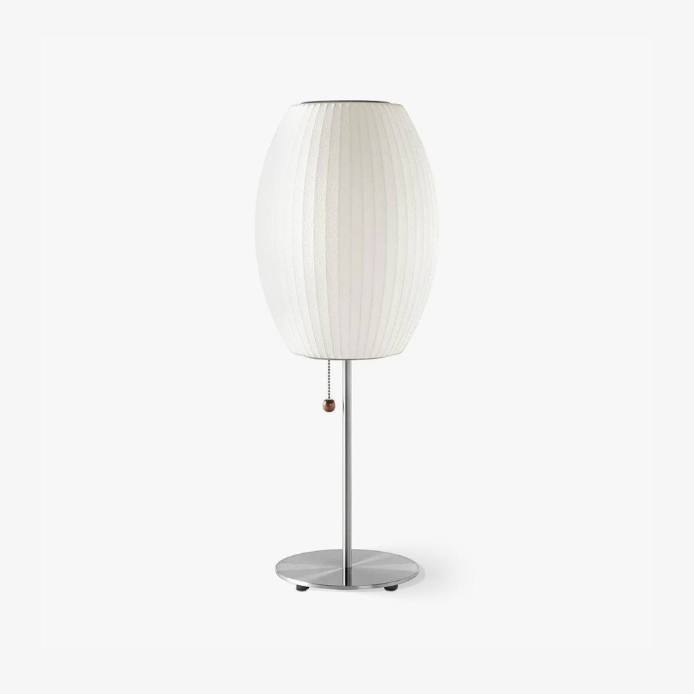 White Bubble Table Lamp Japandi Silk Shade Chrome Stem Bedside Home Decor - Stack & Clear 1