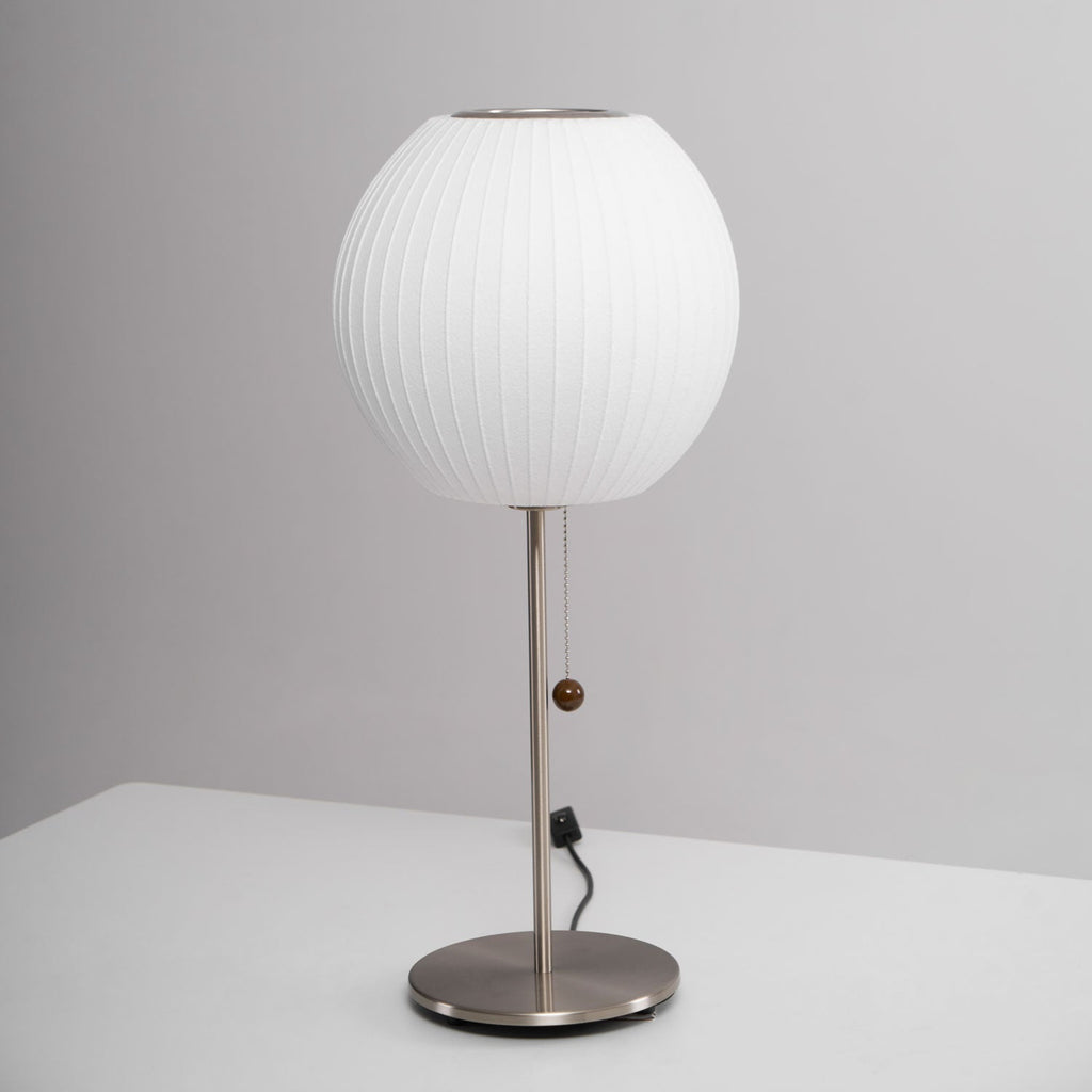 White Bubble Table Lamp Japandi Silk Shade Chrome Stem Bedside Home Decor - Stack & Clear 10