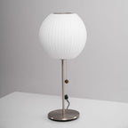 White Bubble Table Lamp Japandi Silk Shade Chrome Stem Bedside Home Decor - Stack & Clear 10