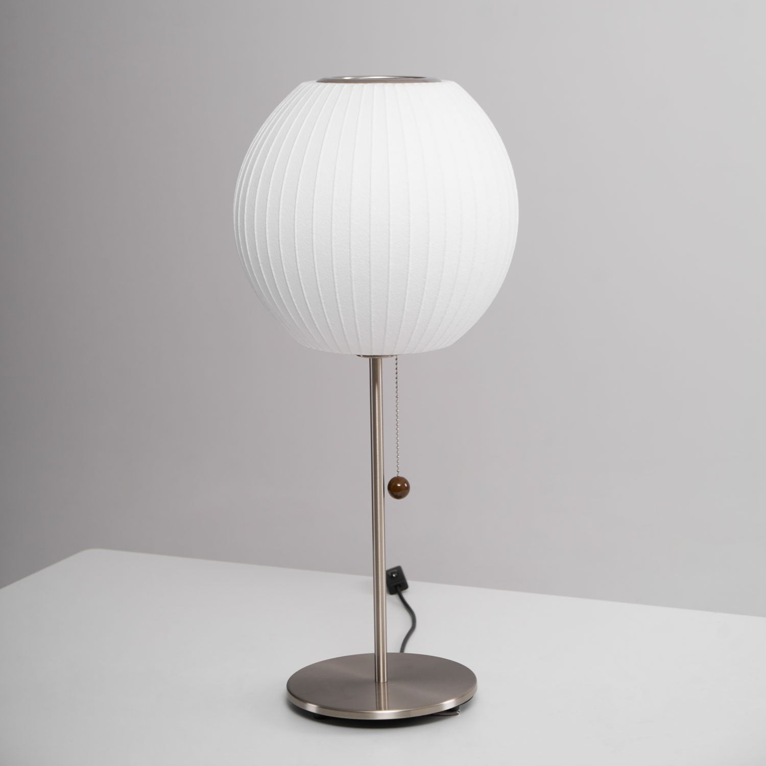White Bubble Table Lamp Japandi Silk Shade Chrome Stem Bedside Home Decor - Stack & Clear 10