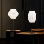 White Bubble Table Lamp Japandi Silk Shade Chrome Stem Bedside Home Decor - Stack & Clear 2