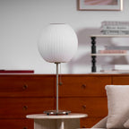 White Bubble Table Lamp Japandi Silk Shade Chrome Stem Bedside Home Decor - Stack & Clear 4