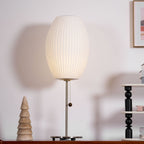 White Bubble Table Lamp Japandi Silk Shade Chrome Stem Bedside Home Decor - Stack & Clear 5