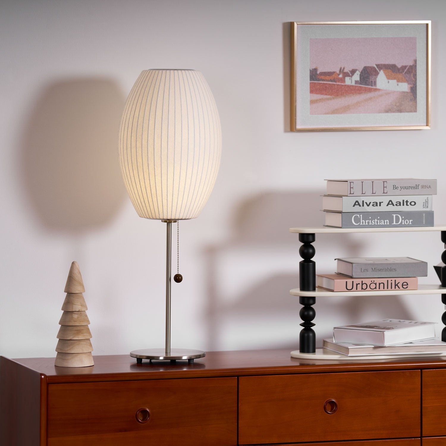 White Bubble Table Lamp Japandi Silk Shade Chrome Stem Bedside Home Decor - Stack & Clear 6