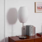 White Bubble Table Lamp Japandi Silk Shade Chrome Stem Bedside Home Decor - Stack & Clear 7