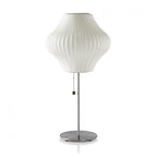 White Bubble Table Lamp Japandi Silk Shade Chrome Stem Bedside Home Decor - Stack & Clear 9