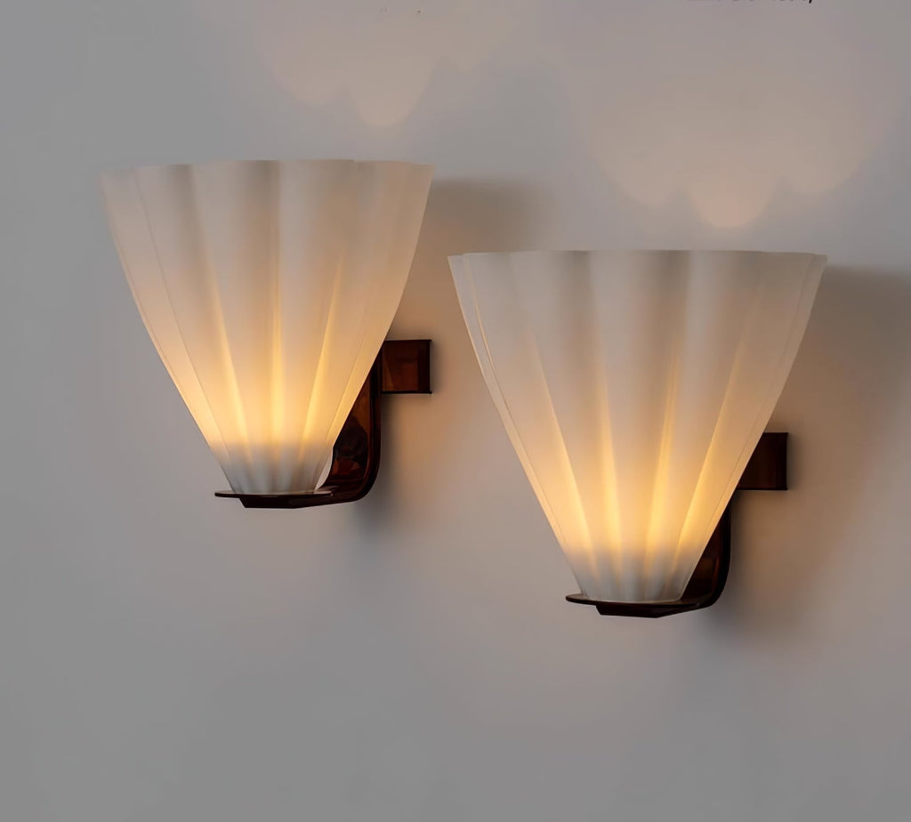 White Frosted Glass Wall Sconce Fan Shade Bronze Art Deco Living Room Bedroom Home Decor - Stack & Clear 7