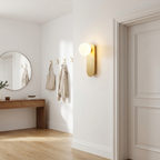 White Glass Globe LED Wall Sconce Spherical Shade Brass Finish Modern Living Room Hallway Home Decor - Stack & Clear 1