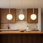 White Glass Pendant Light Globe Shade Brass Finish Modern Kitchen Dining Room Home Decor - Stack & Clear 0