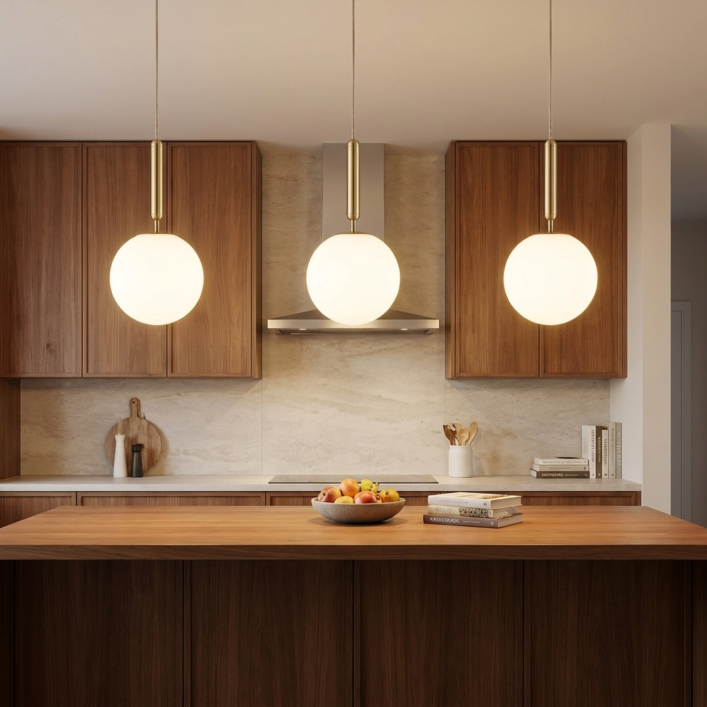 White Glass Pendant Light Globe Shade Brass Finish Modern Kitchen Dining Room Home Decor - Stack & Clear 0