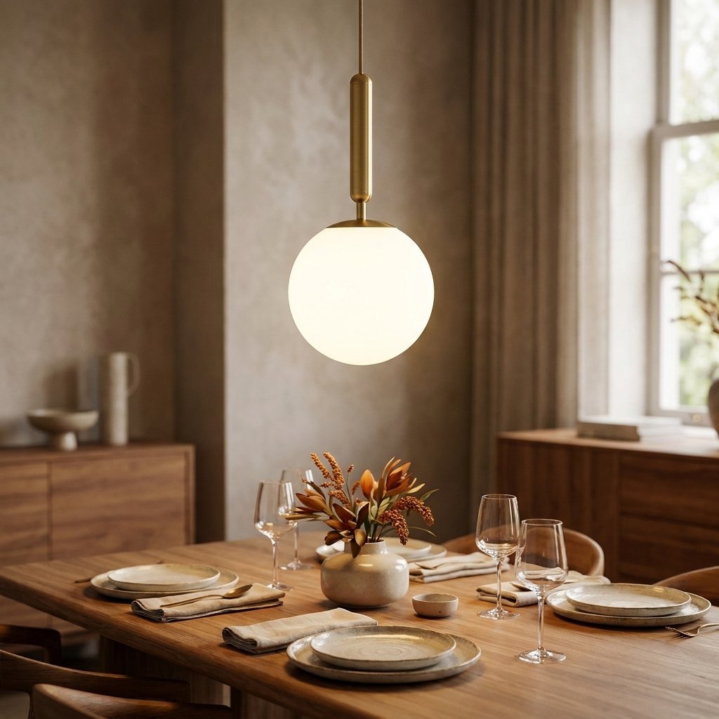 White Glass Pendant Light Globe Shade Brass Finish Modern Kitchen Dining Room Home Decor - Stack & Clear 1