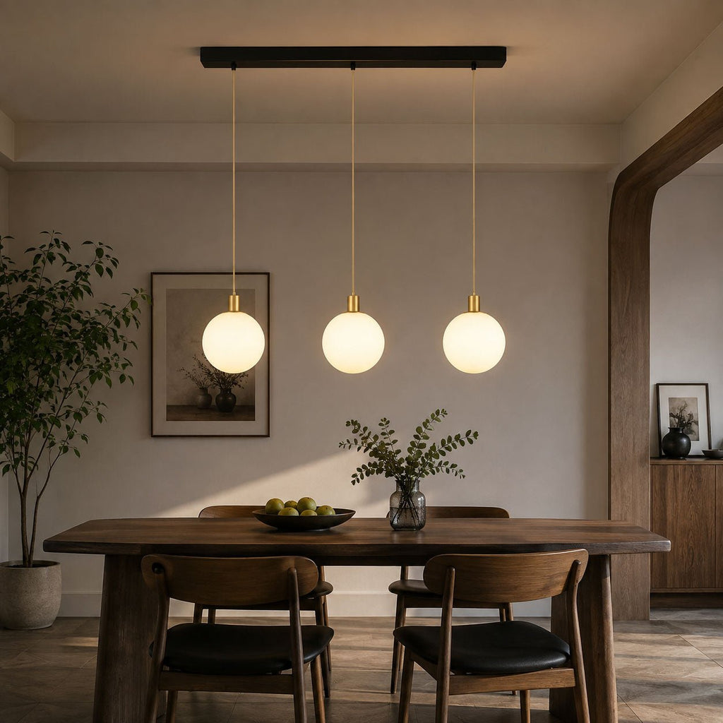 White Glass Pendant Light Globe Shade Brass Finish Modern Kitchen Dining Room Home Decor - Stack & Clear 10