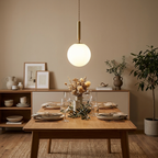 White Glass Pendant Light Globe Shade Brass Finish Modern Kitchen Dining Room Home Decor - Stack & Clear 2