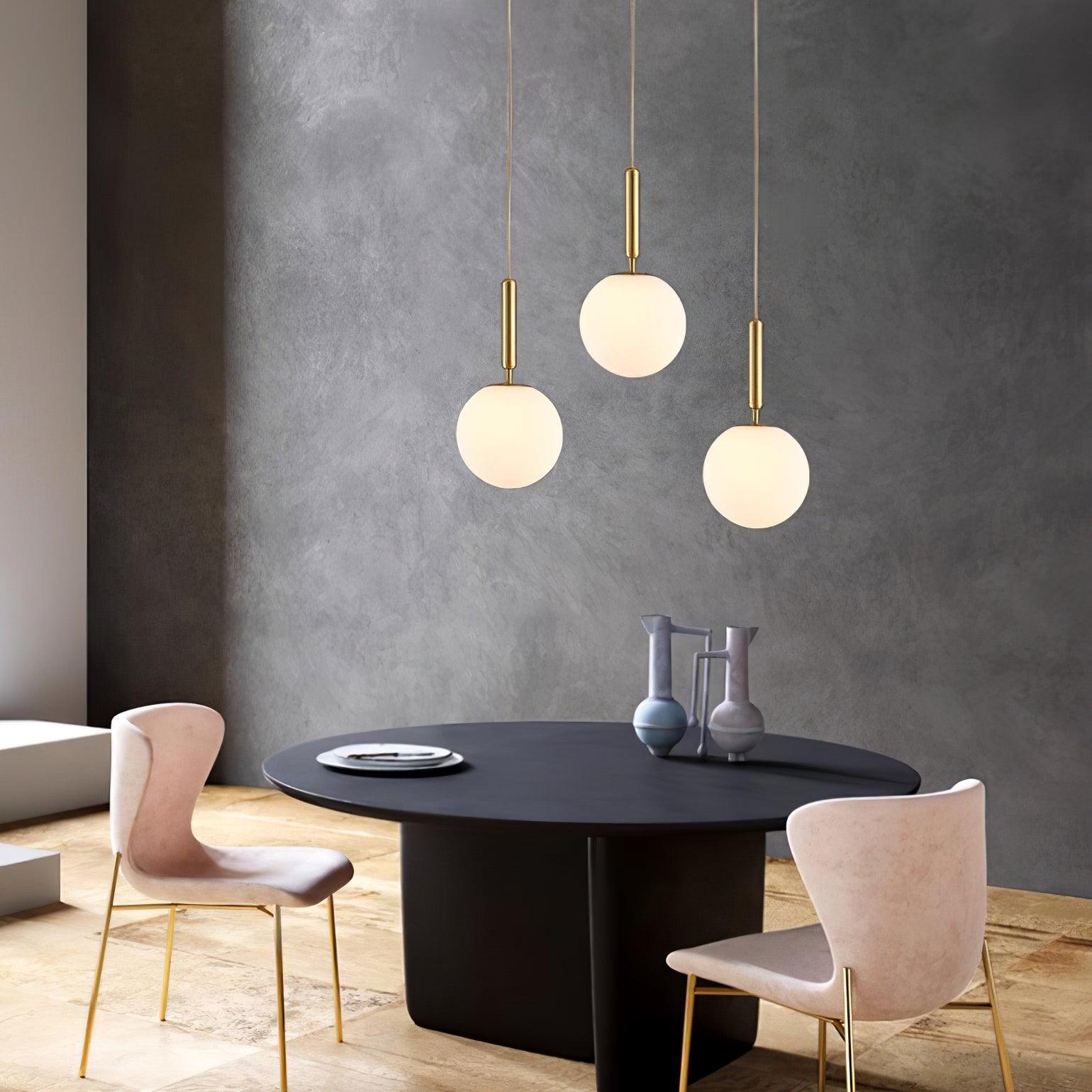 White Glass Pendant Light Globe Shade Brass Finish Modern Kitchen Dining Room Home Decor - Stack & Clear 5