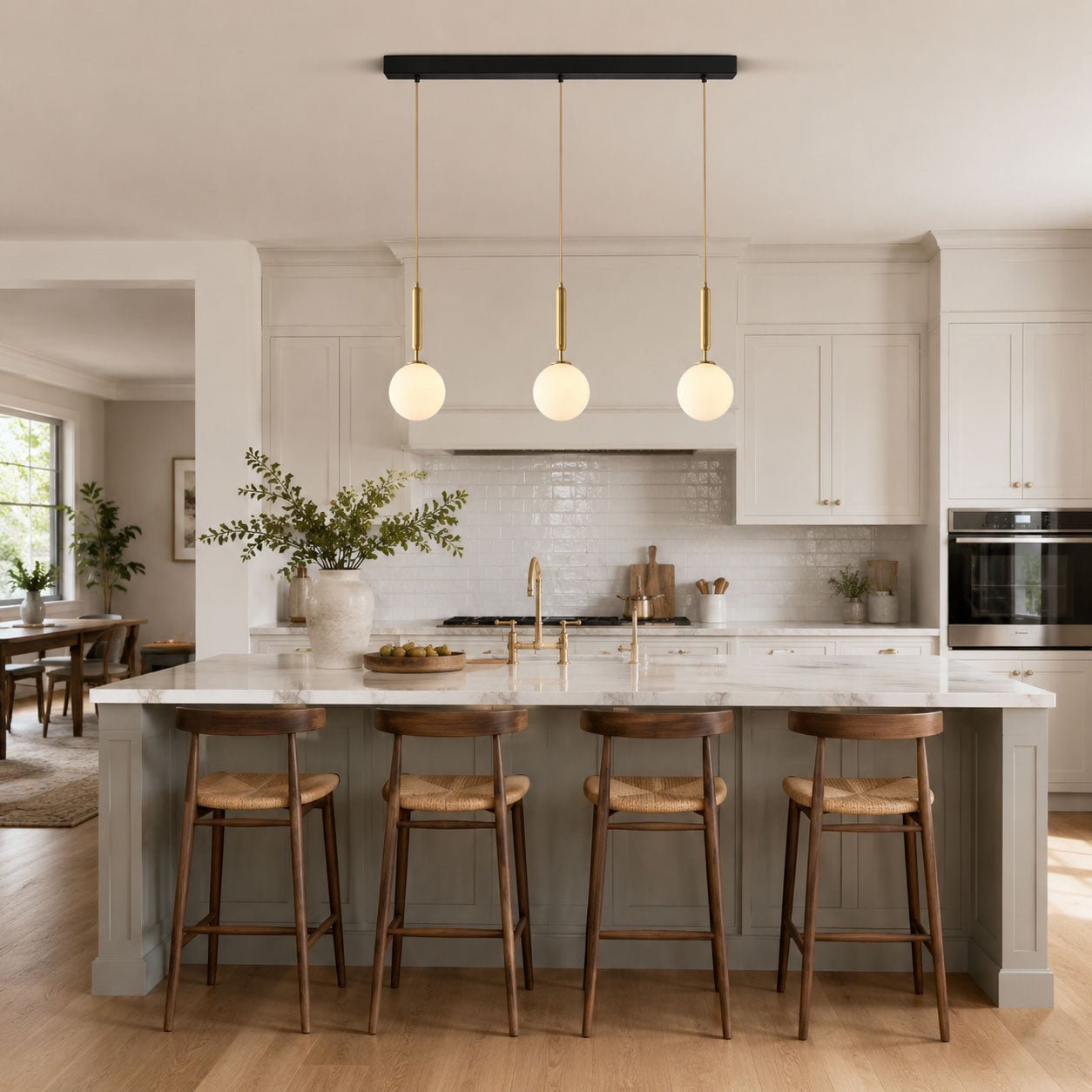 White Glass Pendant Light Globe Shade Brass Finish Modern Kitchen Dining Room Home Decor - Stack & Clear 6