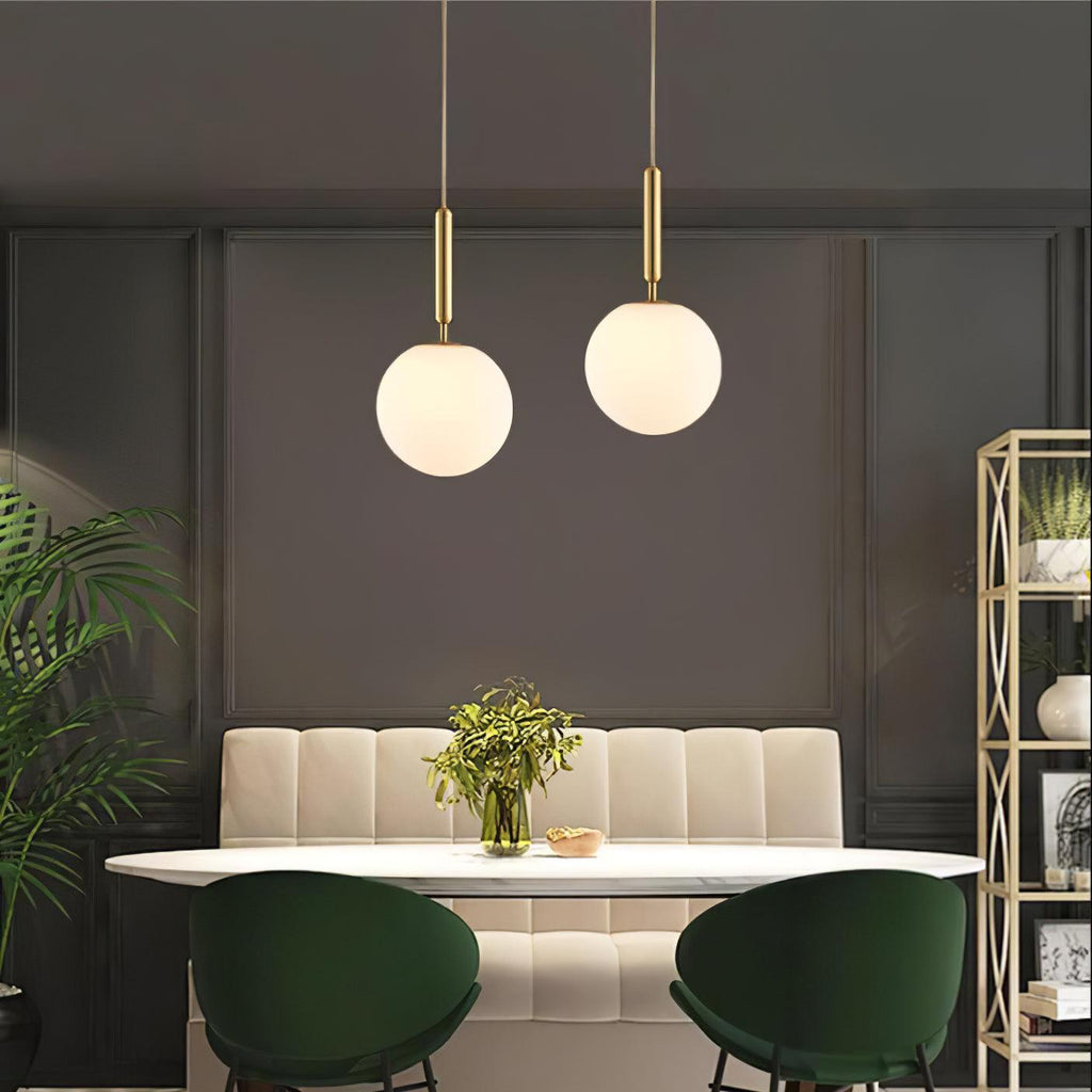 White Glass Pendant Light Globe Shade Brass Finish Modern Kitchen Dining Room Home Decor - Stack & Clear 8