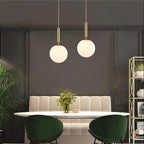 White Glass Pendant Light Globe Shade Brass Finish Modern Kitchen Dining Room Home Decor - Stack & Clear 8