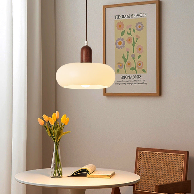 White Glass Pendant Light Wood Cap Scandinavian Adjustable Height Kitchen Dining Room Home Decor - Stack & Clear 0