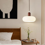 White Glass Pendant Light Wood Cap Scandinavian Adjustable Height Kitchen Dining Room Home Decor - Stack & Clear 1