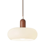 White Glass Pendant Light Wood Cap Scandinavian Adjustable Height Kitchen Dining Room Home Decor - Stack & Clear 5