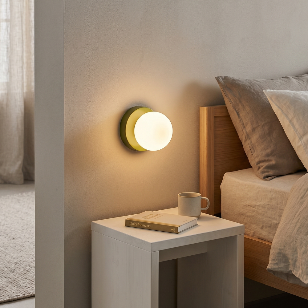 White Globe Wall Sconce Metal Bauhaus Compact Bedroom Living Room Home Decor - Stack & Clear 99
