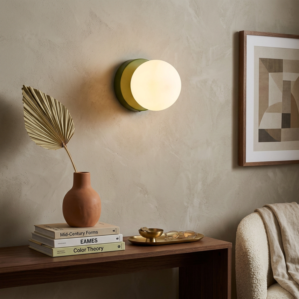 White Globe Wall Sconce Metal Bauhaus Compact Bedroom Living Room Home Decor - Stack & Clear 997